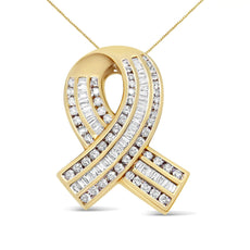 14K Yellow Gold 2 5/8 cttw Channel Set White Diamond Awareness Ribbon Pendant Necklace (G-H Color, VS1-VS2 Clarity) - NO CHAIN - Puritific