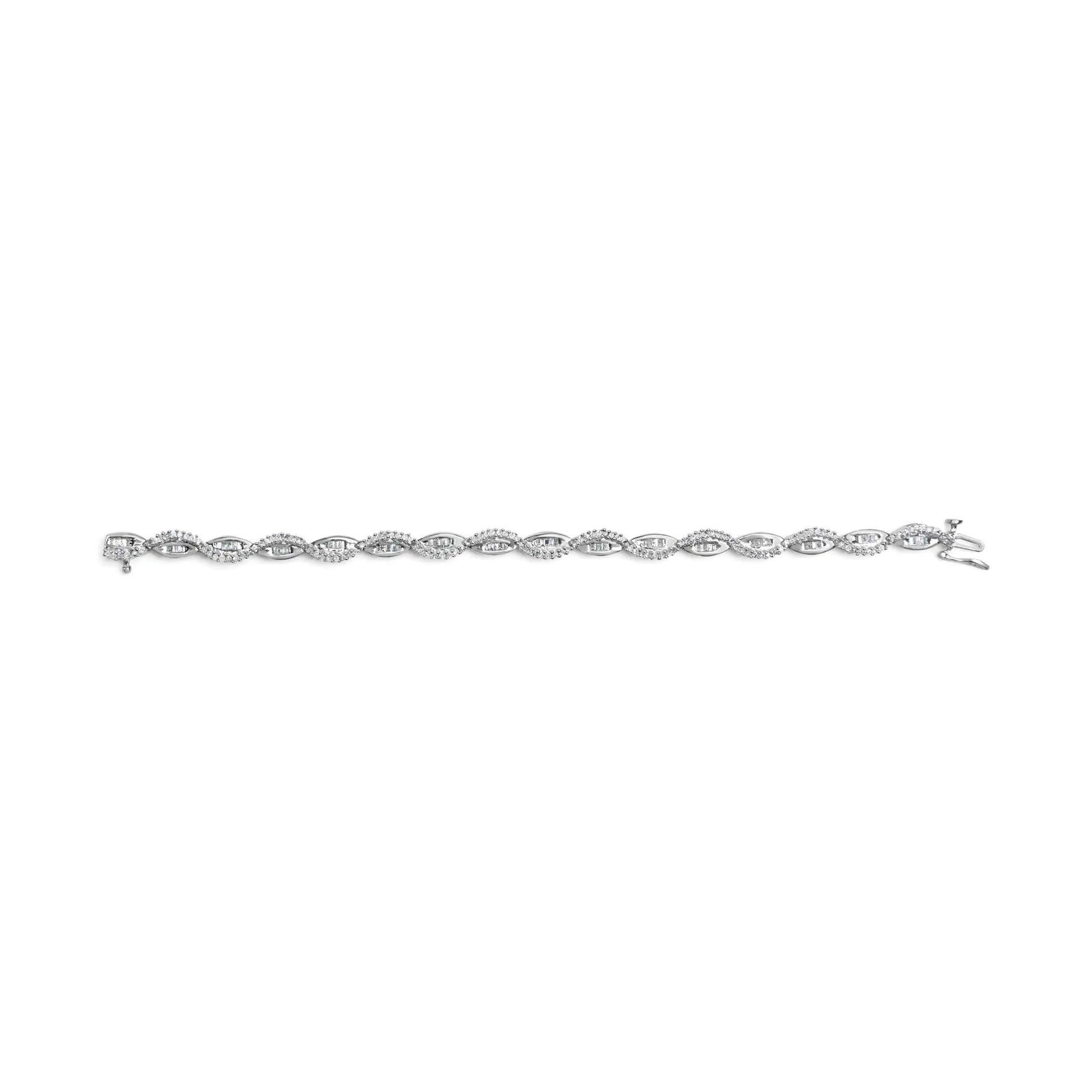 14K White Gold 2.00 Cttw Diamond Swirl and Pear Shape Link Bracelet (I-J Color, I2-I3 Clarity) - 7" - Puritific