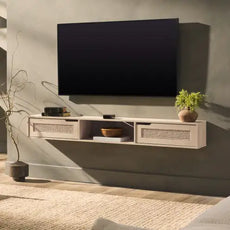 Modern Rattan-Door Floating TV Stand For TVs Up To 65 Inches