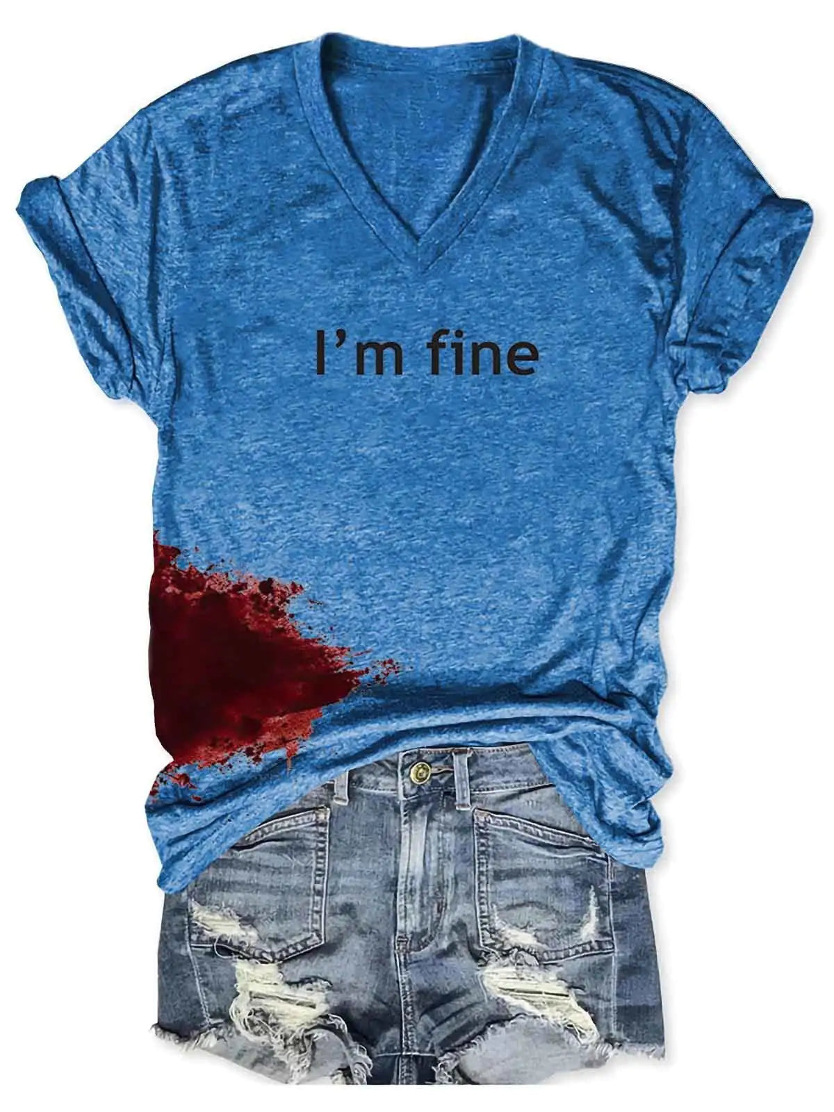 Women Halloween Bloodstained I'm Fine Shirt - Puritific