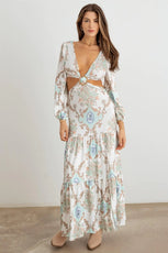 Paisley Criss-Cross O-Ring Open Back Maxi Dress