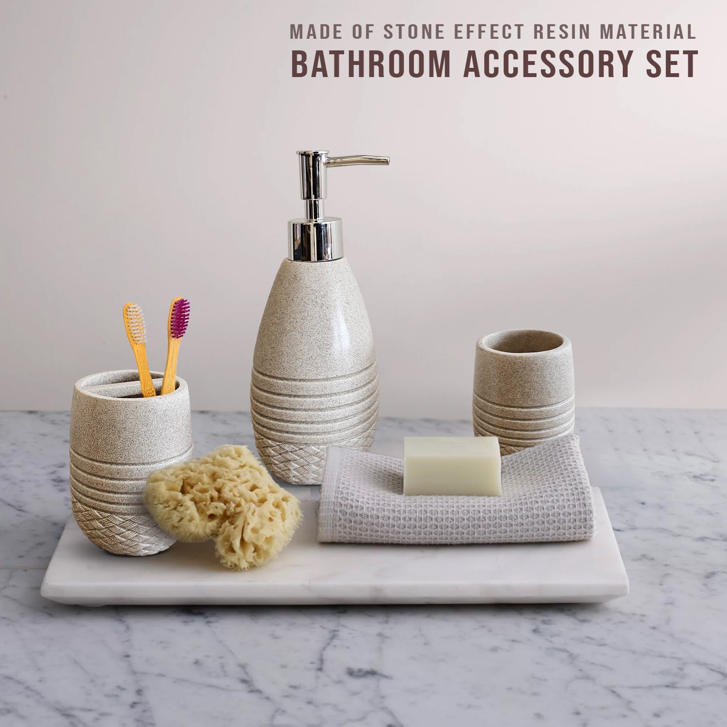 Bathroom Accessories Set 3 Lotion Dispenser Toothbrush Holder Tumbler~5467-3