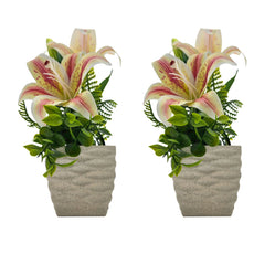 Best Artificial Lily Flowers Pot 2 PCS For Table Decorations~5327-5