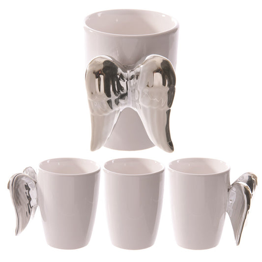 Shaped Handle Ceramic Mug - Silver Angel Wings ANG135-0