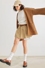 Camel Knit Two Pocket Open Front Cardigan