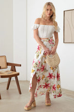 Boho Floral Side Tie Warp Maxi Skirt