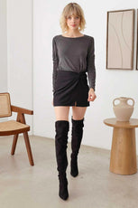 Charcoal Ruched Detail Long Sleeve Top