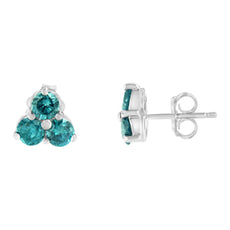 14KT White Gold Treated Blue Diamond Trio Stud Earrings (1 1/3 cttw, Blue) - Puritific