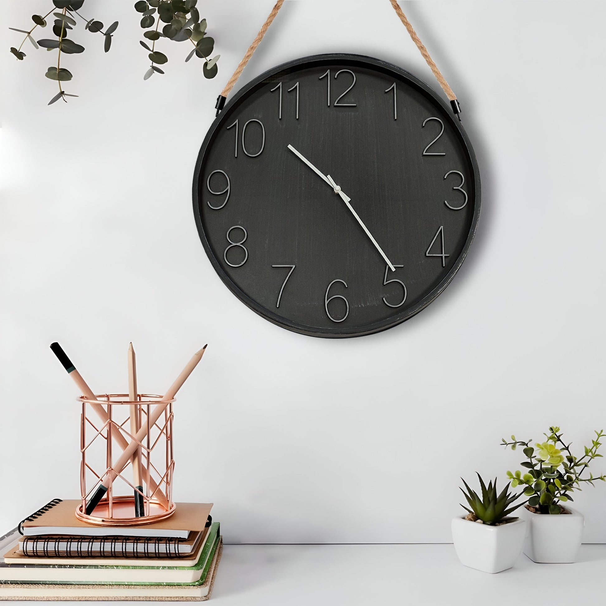 Unique 50cm Round Wall Clock with Rope hanging for Living Room~ 5153-0