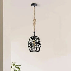 black metal wire cage hemp Rope hanging single head pendant Light~5026-1