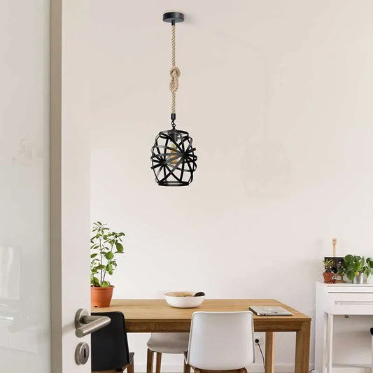 black metal wire cage hemp Rope hanging single head pendant Light~5026-0