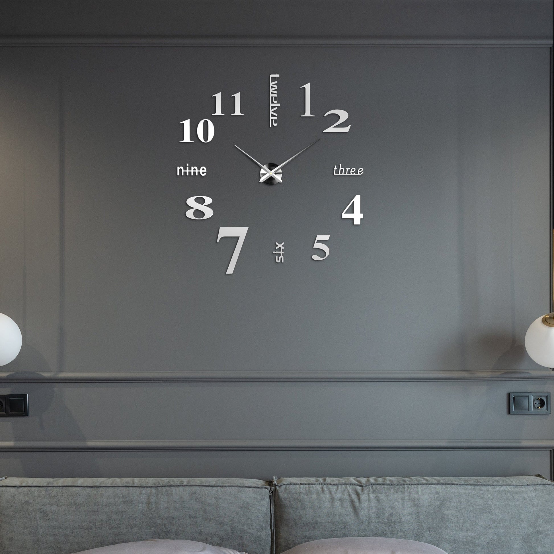 Unusual 3D Sticker large Number the big Wall Clock Frameless~5407-0