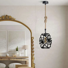 black metal wire cage hemp Rope hanging single head pendant Light~5026-2