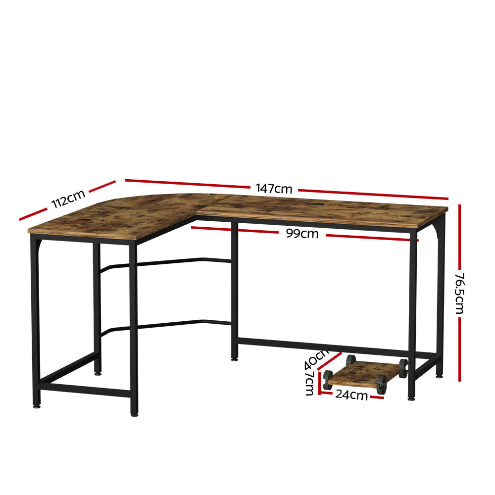 Artiss Corner Computer Desk L-Shaped Student Home Office Study Table Brown-1