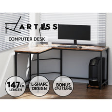 Artiss Corner Computer Desk L-Shaped Student Home Office Study Table Brown-4