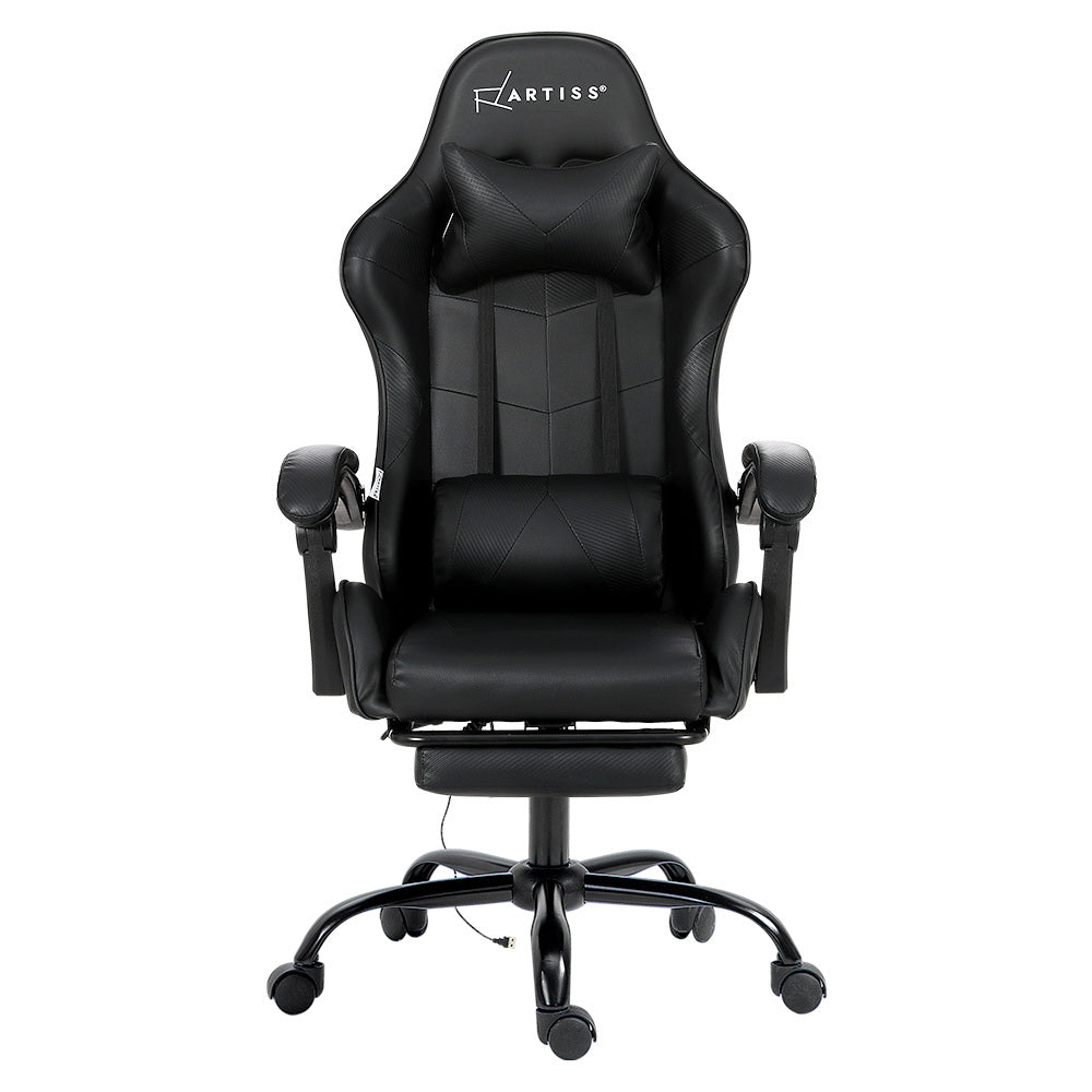 Artiss Gaming Chairs Massage Racing Recliner Leather Office Chair Footrest Black-2