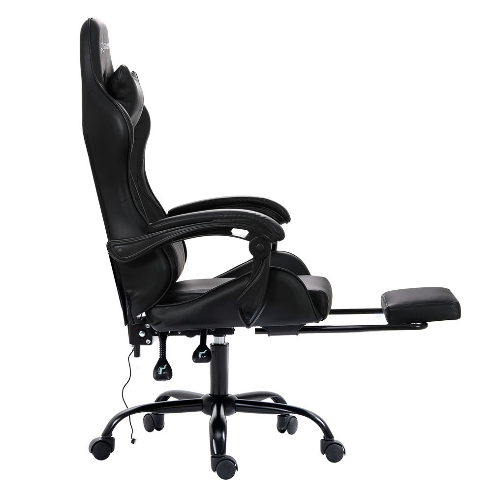 Artiss Gaming Chairs Massage Racing Recliner Leather Office Chair Footrest Black-3