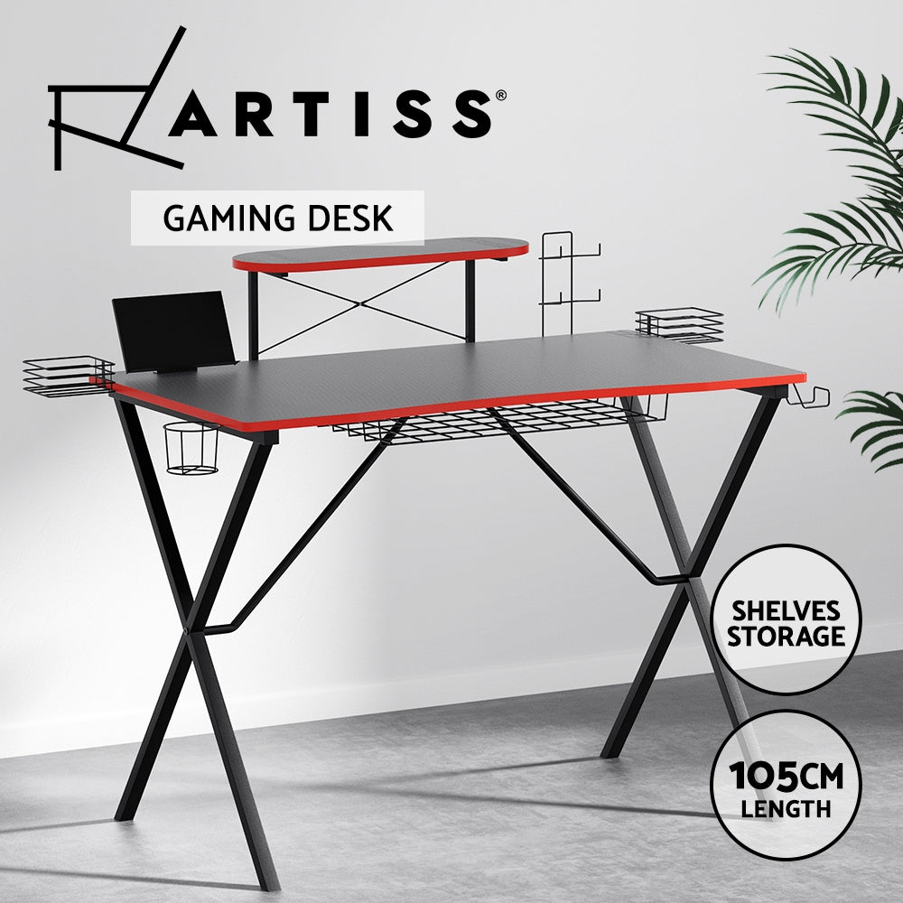 Artiss Gaming Desk Computer Desks Table Storage Shelves Study Home Ofiice 105CM-3