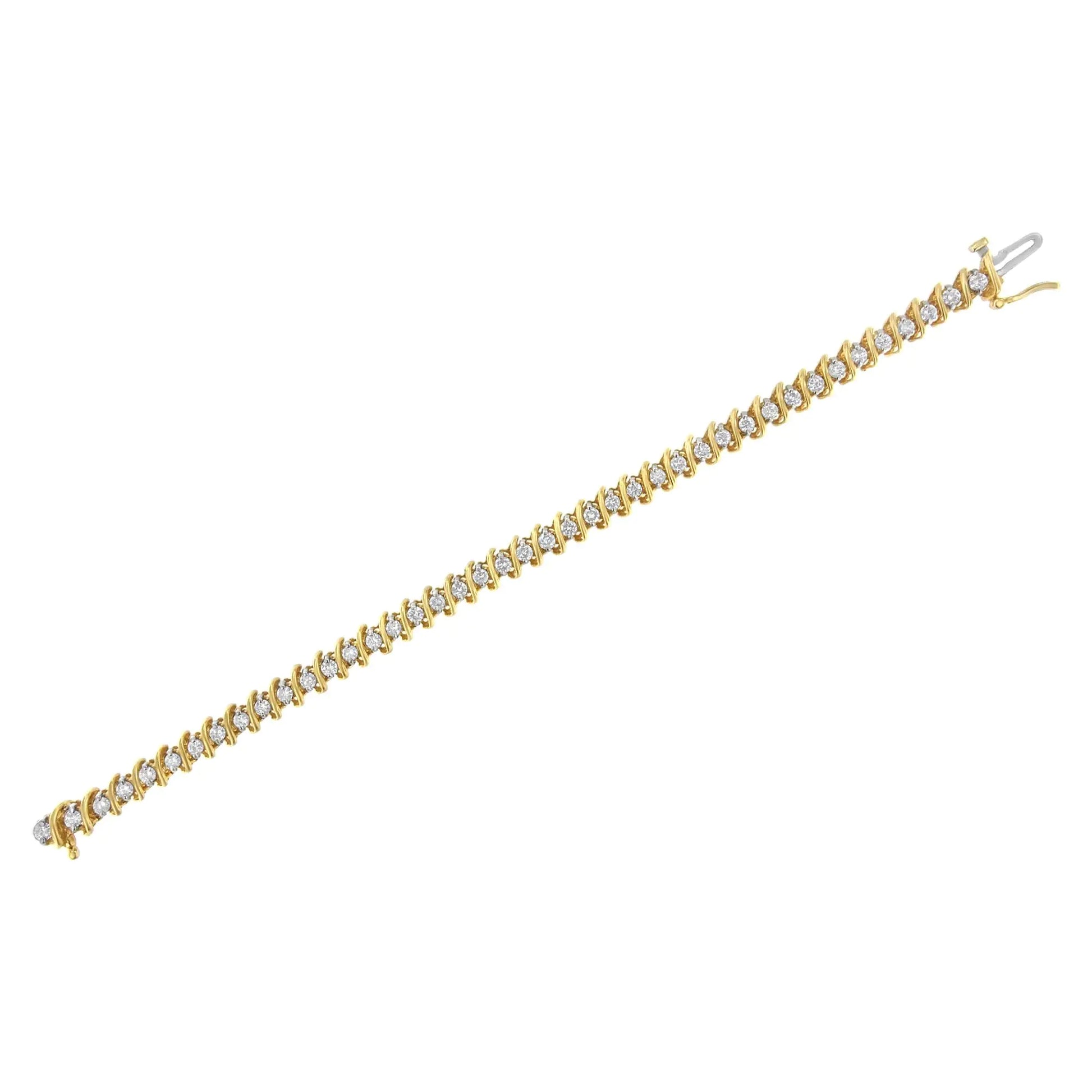 14KT Yellow Gold Diamond S-Link Tennis Bracelet (3 cttw, I-J Color, I1-I2 Clarity) - Puritific