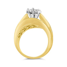 14K Yellow Gold 2-1/3 Cttw Diamond Cluster Channel Set Chevron Shaped Band Engagement Ring & Wedding Band Set (H-I Color, SI1-SI2 Clarity)- - Puritific