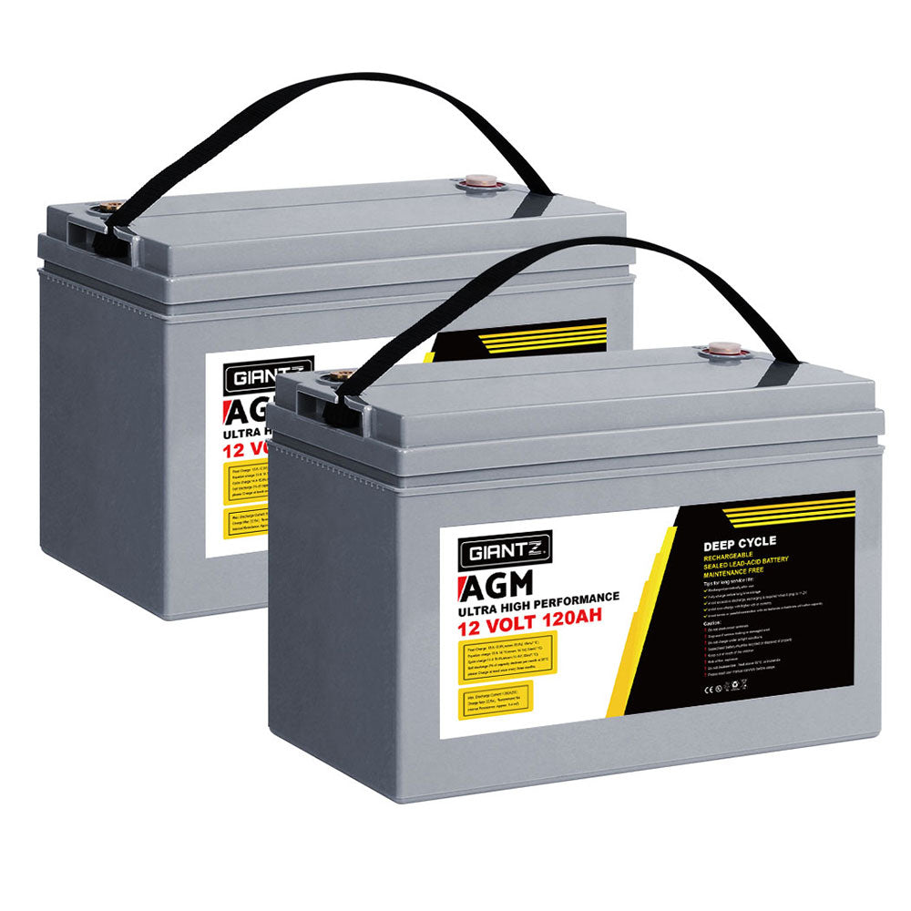 Giantz AGM Deep Cycle Battery 12V 120Ah x2 Box Portable Solar Caravan Camping-0