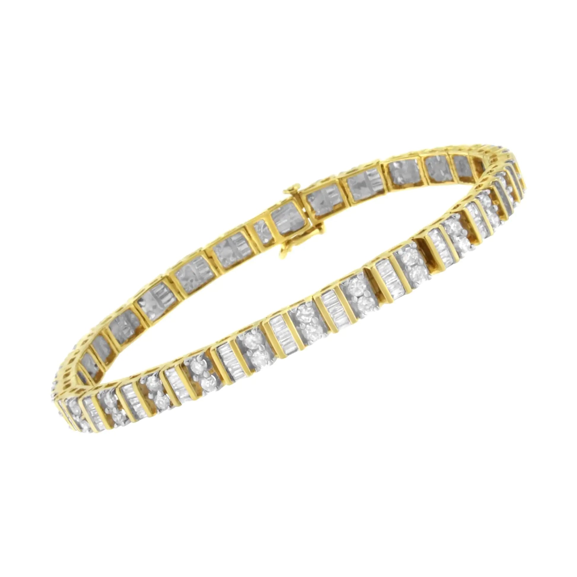 14KT Yellow Gold 4.0 Cttw Baguette & Round Brilliant-Cut Diamond Channel & Prong-Set Tennis Bracelet (H-I Color, SI2-I1 Clarity) - 7" - Puritific