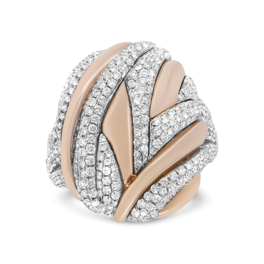 18K Rose and White Gold 1 7/8 Cttw Diamond and Gold Textured Dome Cocktail Ring (F-G Color, VS1-VS2 Clarity) - Puritific