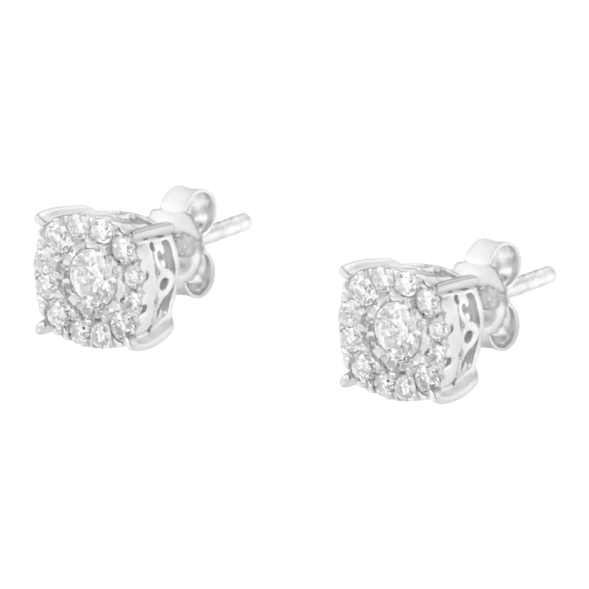 Sterling Silver Diamond Square Stud Earring (1/2 cttw, I-J Color, I2-I3 Clarity) - Puritific