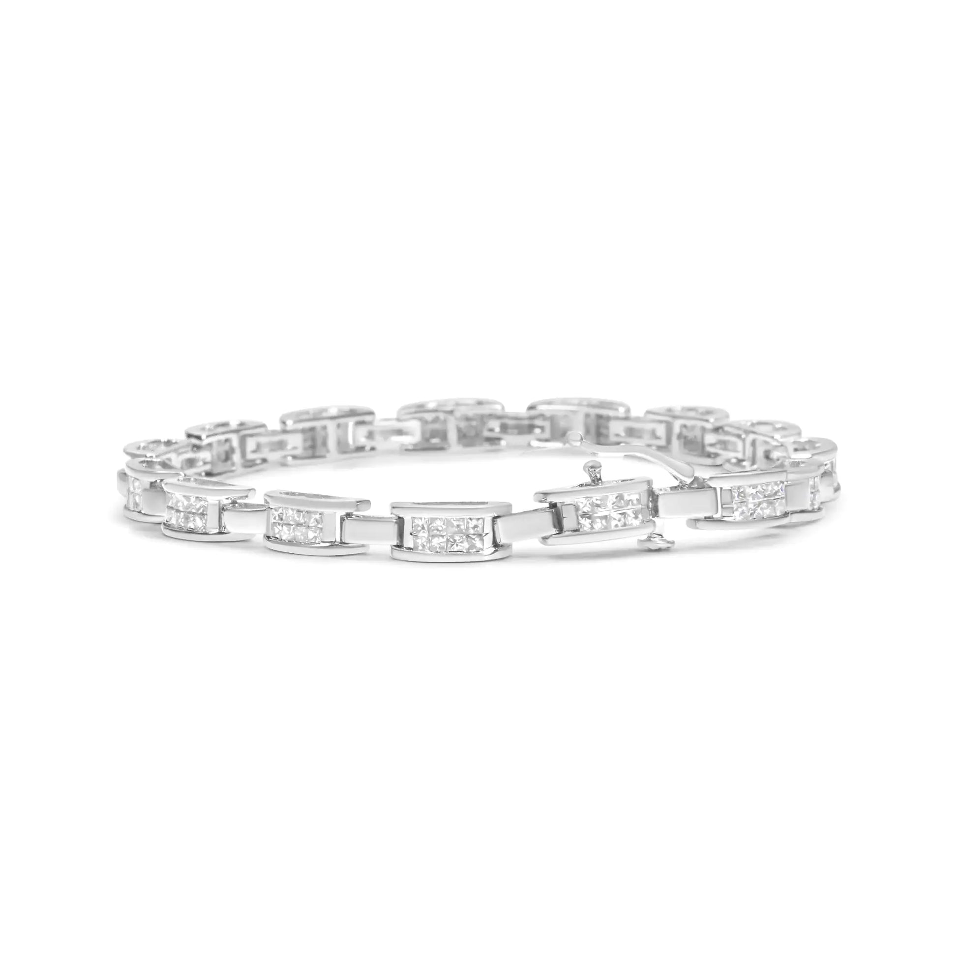 14K White Gold 2.0 Cttw Princess Cut Invisible Set Diamond Rectangular Link Bracelet (I-J Color, I1-I2 Clarity) - 7.25" - Puritific