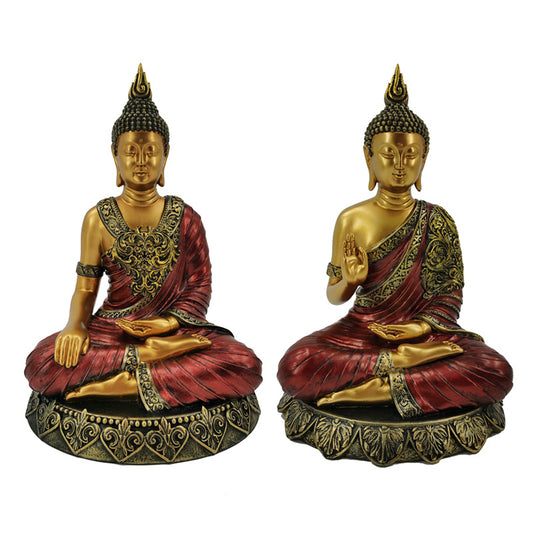 Thai Buddha Figurine - Red and Gold Contemplation BUD385-0