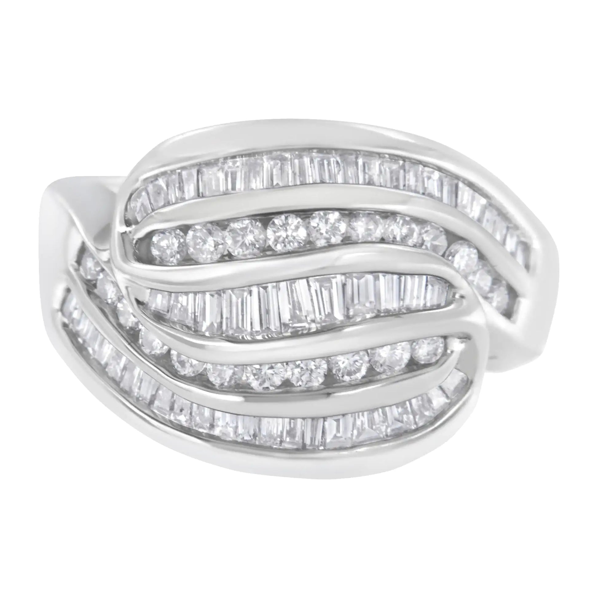 14KT White Gold Diamond Bypass Band Ring (1 cttw, H-I Color, SI1-SI2 Clarity) - Puritific