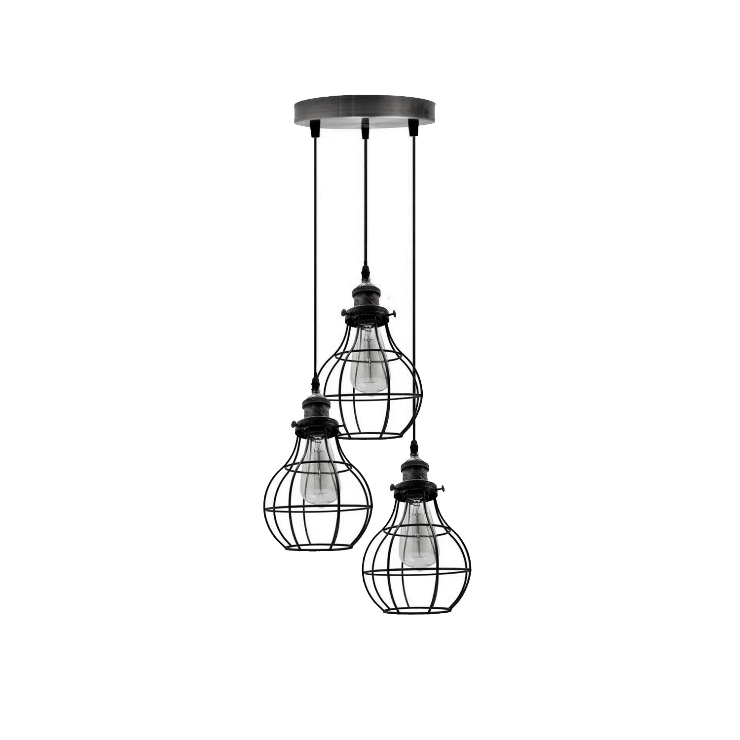 Vintage Ceiling Pendant Lights Industrial Metal Cage 3Way LED Hanging Retro Lamp~5101-5