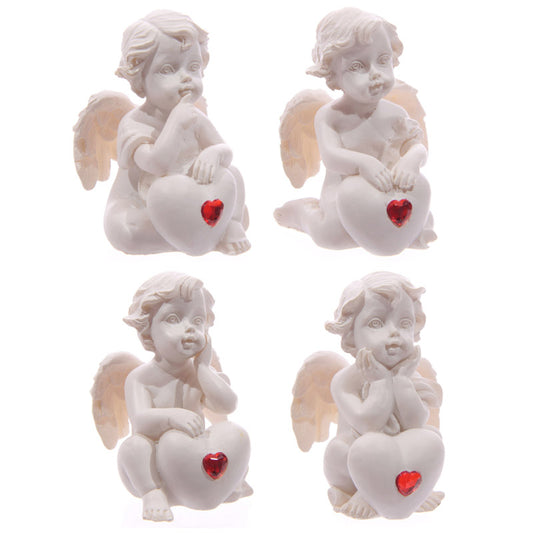 Cute Seated Love Cherub with Red Heart Gem CHE35-0