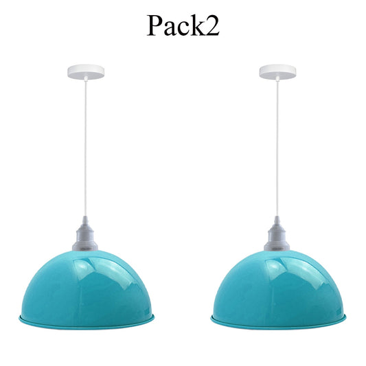 2 Pack Vintage Industrial Ceiling Light Blue Pendant Light Retro Loft Style Metal Shade Lamp~3572-0