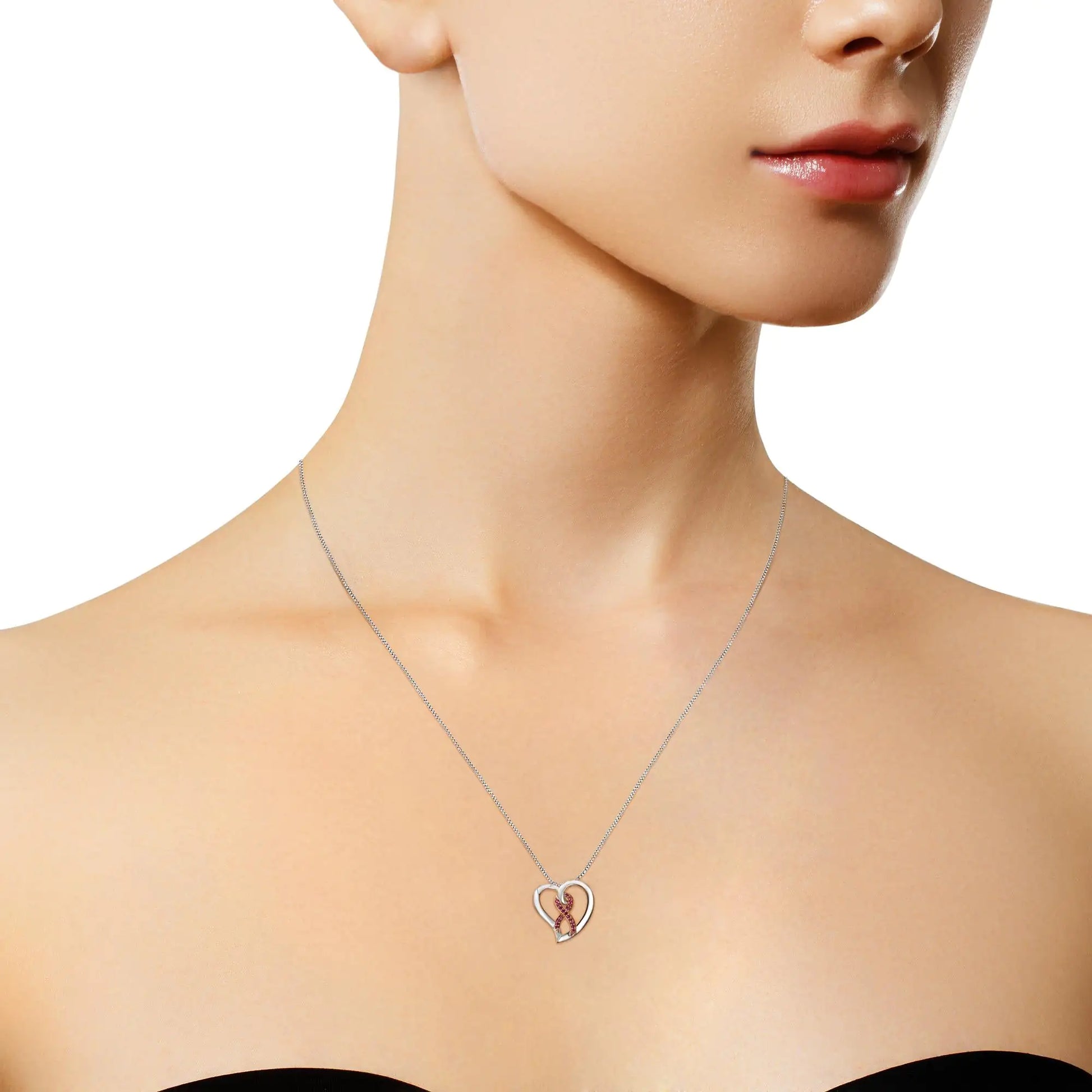 14KT Rose Gold and Sterling Silver Heart Pendant Necklace with Created Pink Sapphires - Puritific