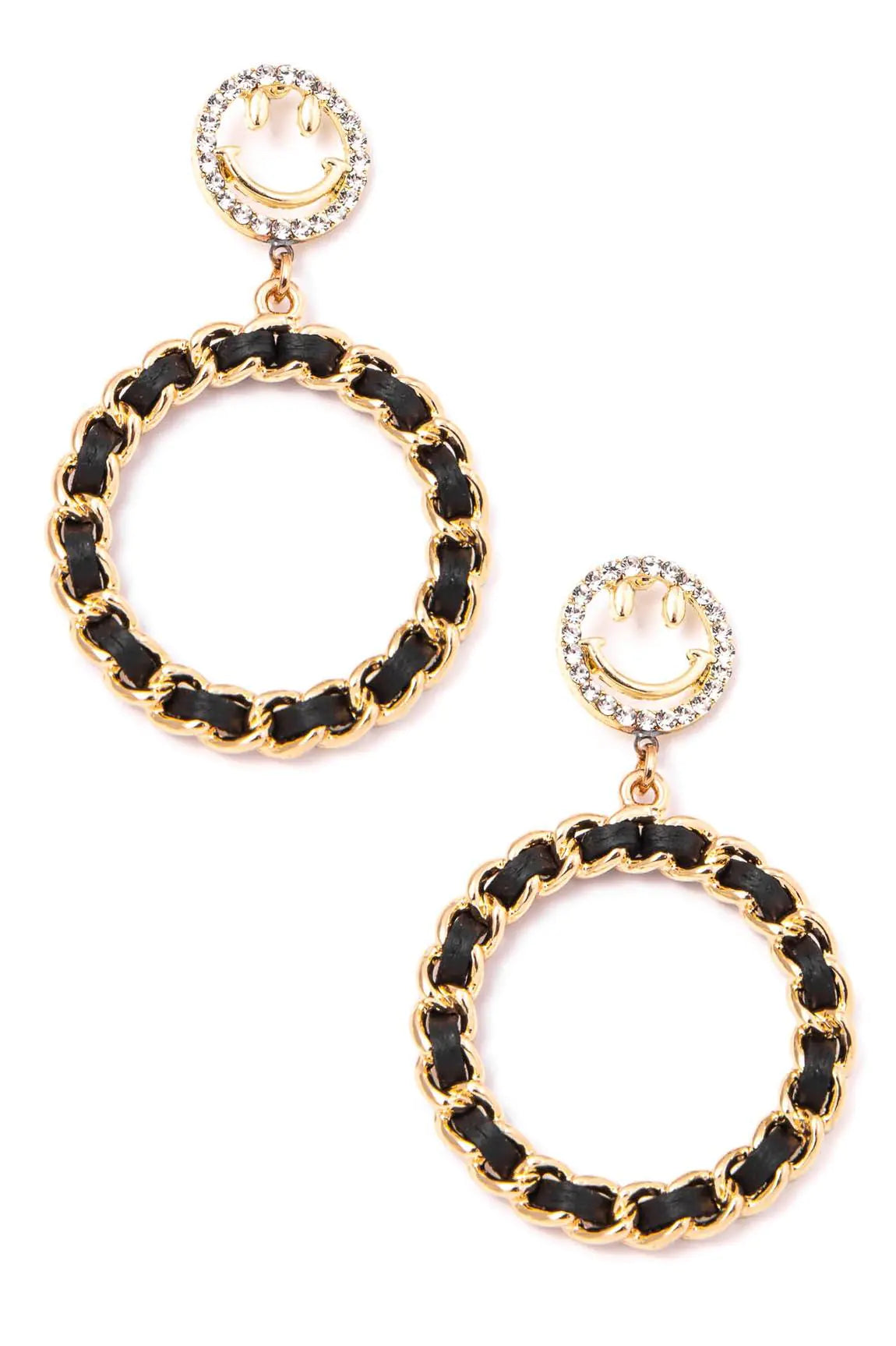 Hoop Smiley Face Circle Chain Drop Earrings