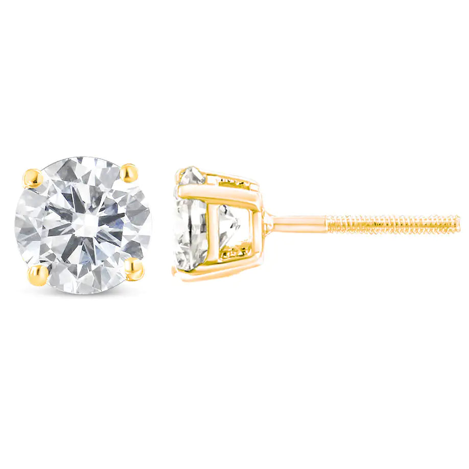 14K Yellow Gold 1.00 Cttw Round Brilliant-Cut Near Colorless Diamond Classic 4-Prong Stud Earrings with Screw Backs (J-K Color, SI1-SI2 Clarity) - Puritific