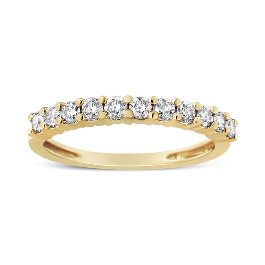 14K Yellow Gold Plated .925 Sterling Silver 1/2 cttw Shared Prong Set Brilliant Round-Cut Diamond 11 Stone Band Ring (I-J Color, SI1-SI2 Clarity) - Puritific