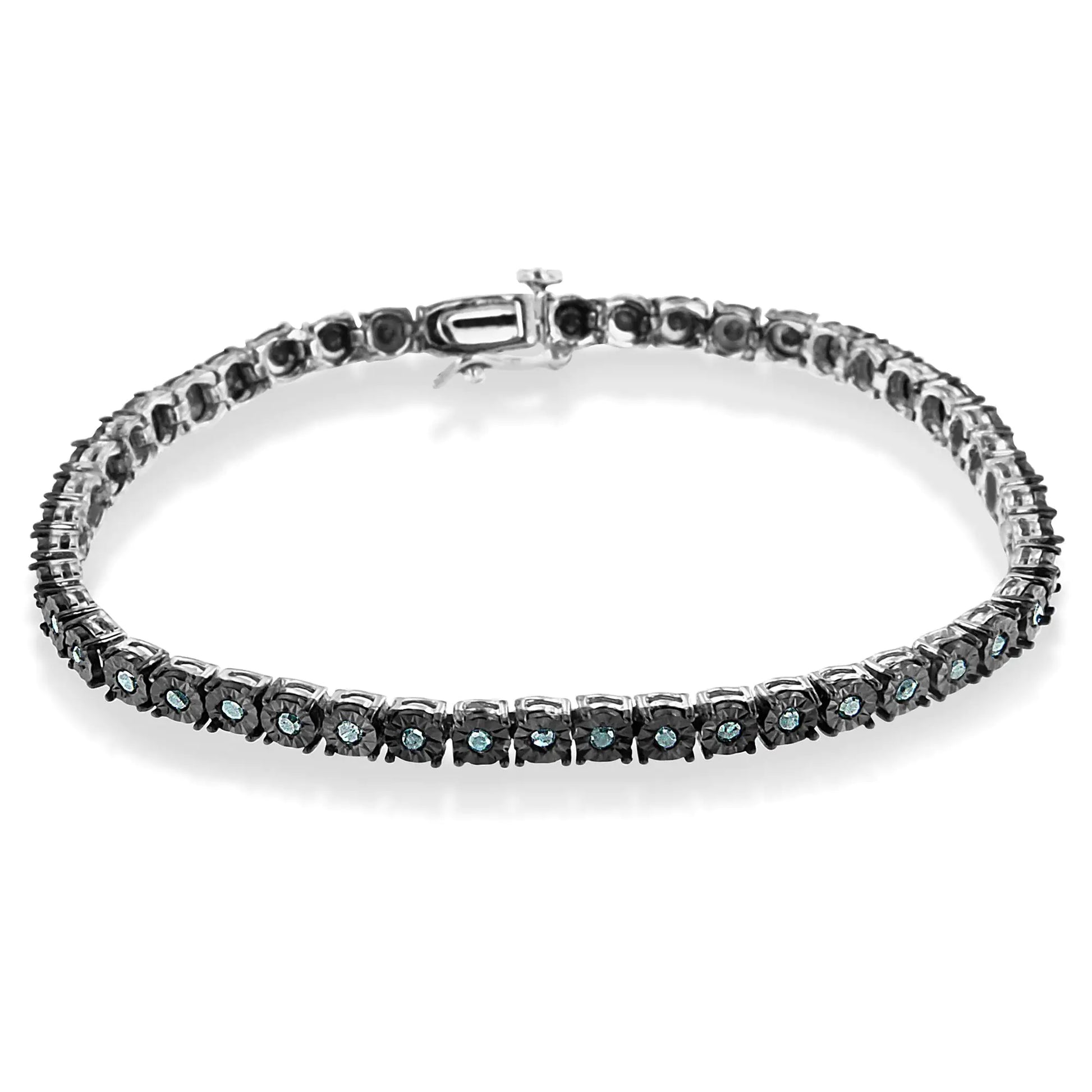 Black Rhodium Plated .925 Sterling Silver 1.0 Cttw Diamond Miracle Tennis Bracelet (Enhanced Blue Color, I3 Clarity) - 7" - Puritific