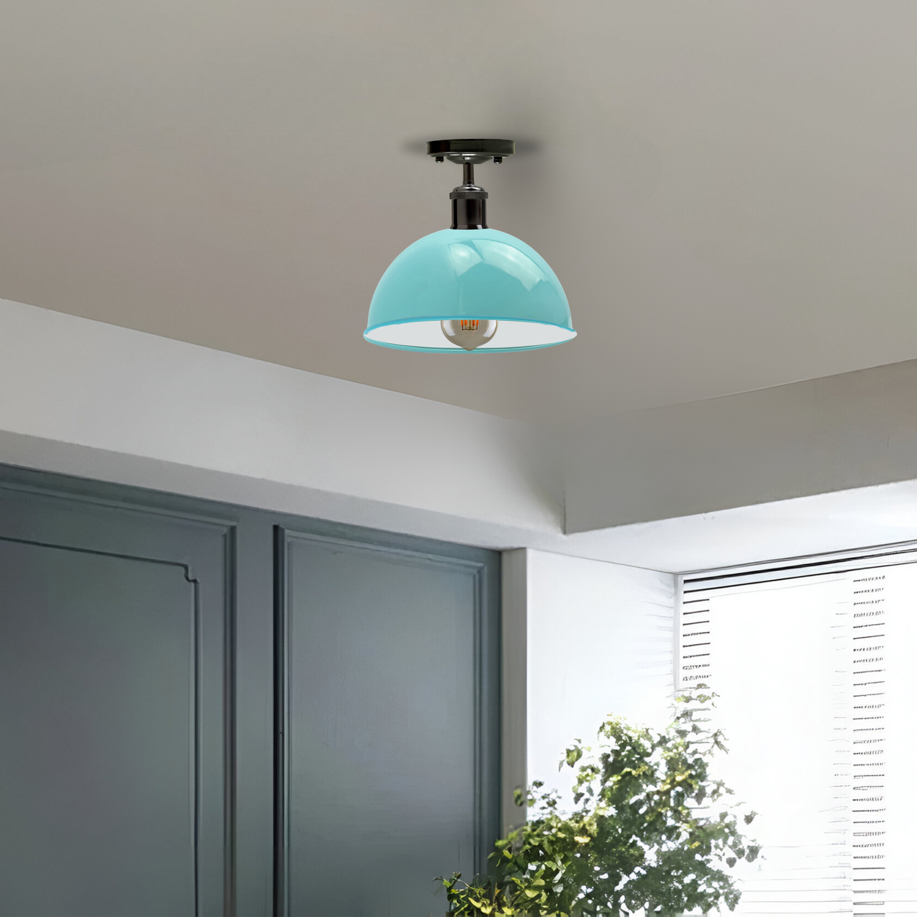 Vintage Industrial Loft Style Metal Ceiling Light Modern Light Blue Dome Pendant Lampshade~1636-0