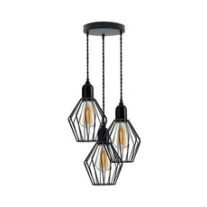 3-Light Cluster Pendant Light Black Cage Lighting fixture~ 5116-2