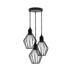 3-Light Cluster Pendant Light Black Cage Lighting fixture~ 5116-3