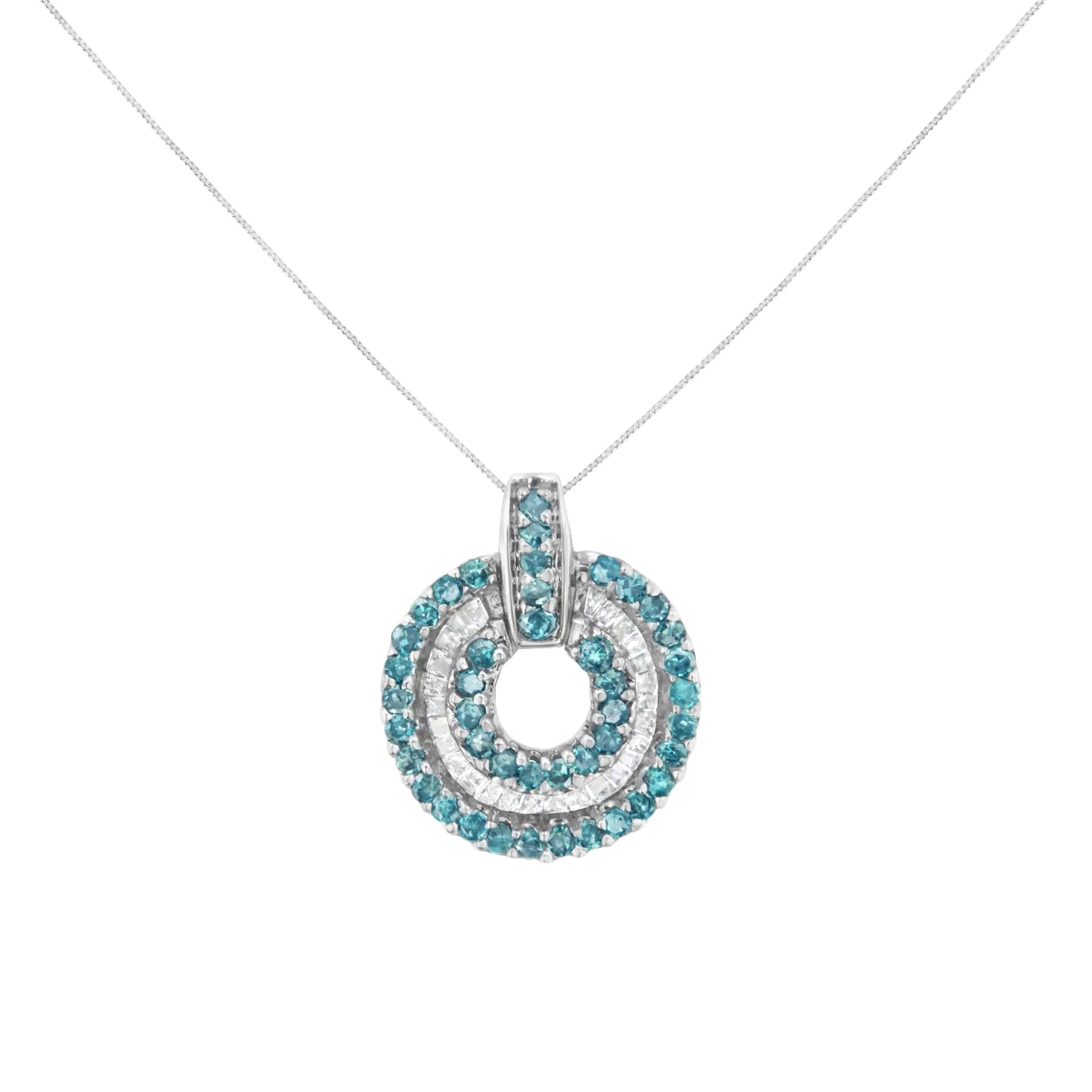 14KT White Gold 1/2 cttw Treated Blue Diamond Round Pendant Necklace (I-J, I1-I2) - Puritific