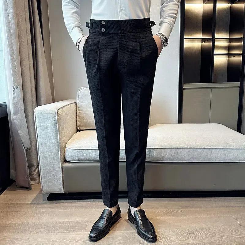 High Waist Waffle Business Casual Suit Pants for Men - Puritific