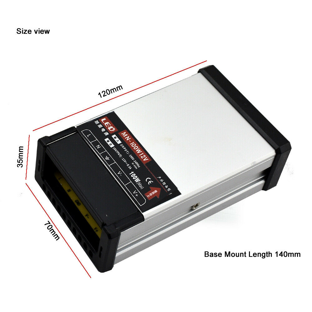 DC 12V 100W IP45 Rain Proof Outdoor Power Supply 8.3A LED Driver AC 190-240V Adapter ~ 2108-1