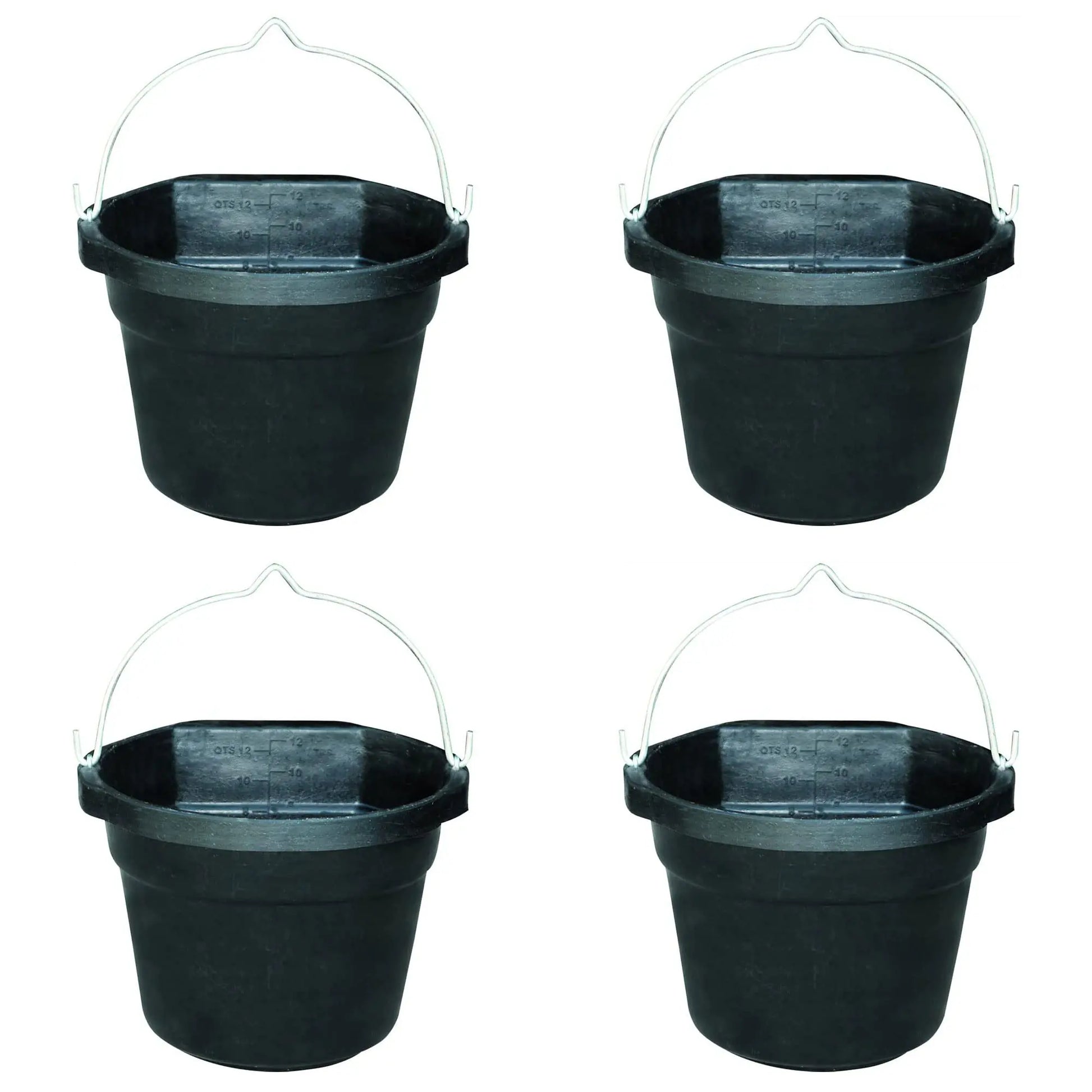 Farm Innovators Rubber 3 Gallon Flat Back Heated Bucket with Metal Handle Built In Thermostat and Concealed Heating Element 70 Watt (4 Pack)