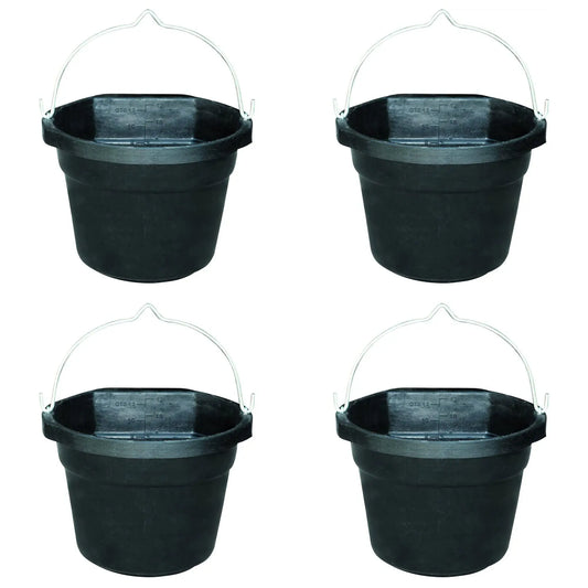 Farm Innovators Rubber 3 Gallon Flat Back Heated Bucket with Metal Handle Built In Thermostat and Concealed Heating Element 70 Watt (4 Pack)