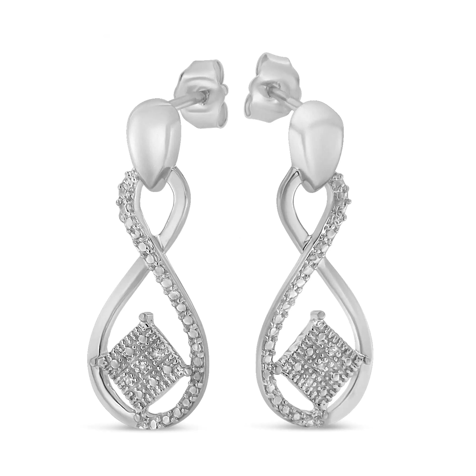 Sterling Silver Round Cut Diamond Infinity Earrings (0.04 cttw, H-I Color, I2-I3 Clarity) - Puritific