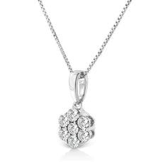 14KT White Gold 1/2 cttw Diamond Floral Cluster Pendant Necklace (HI, SI2-I1) - Puritific