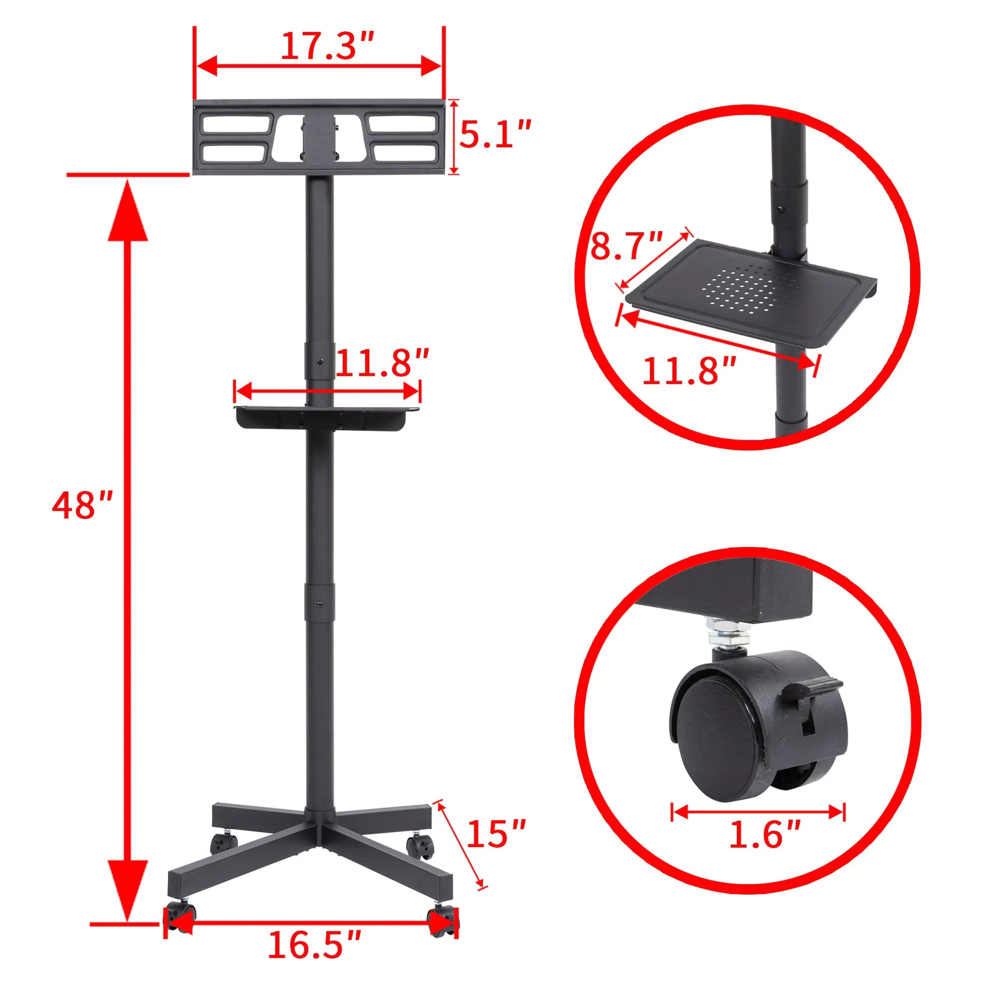 Metal Mobile TV Stand On Wheels